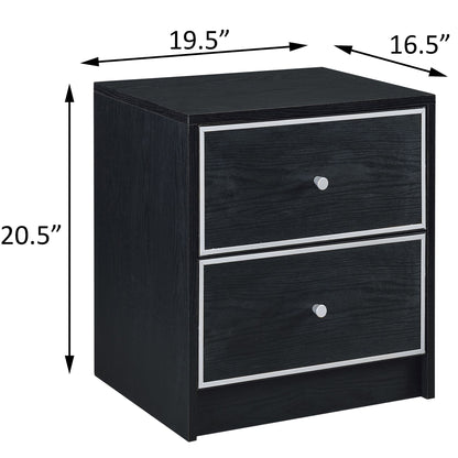 Black and Silver 2-drawer Nightstand image 7