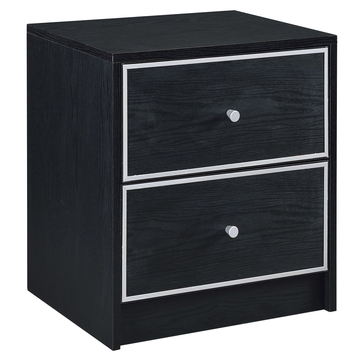 Black and Silver 2-drawer Nightstand image 1
