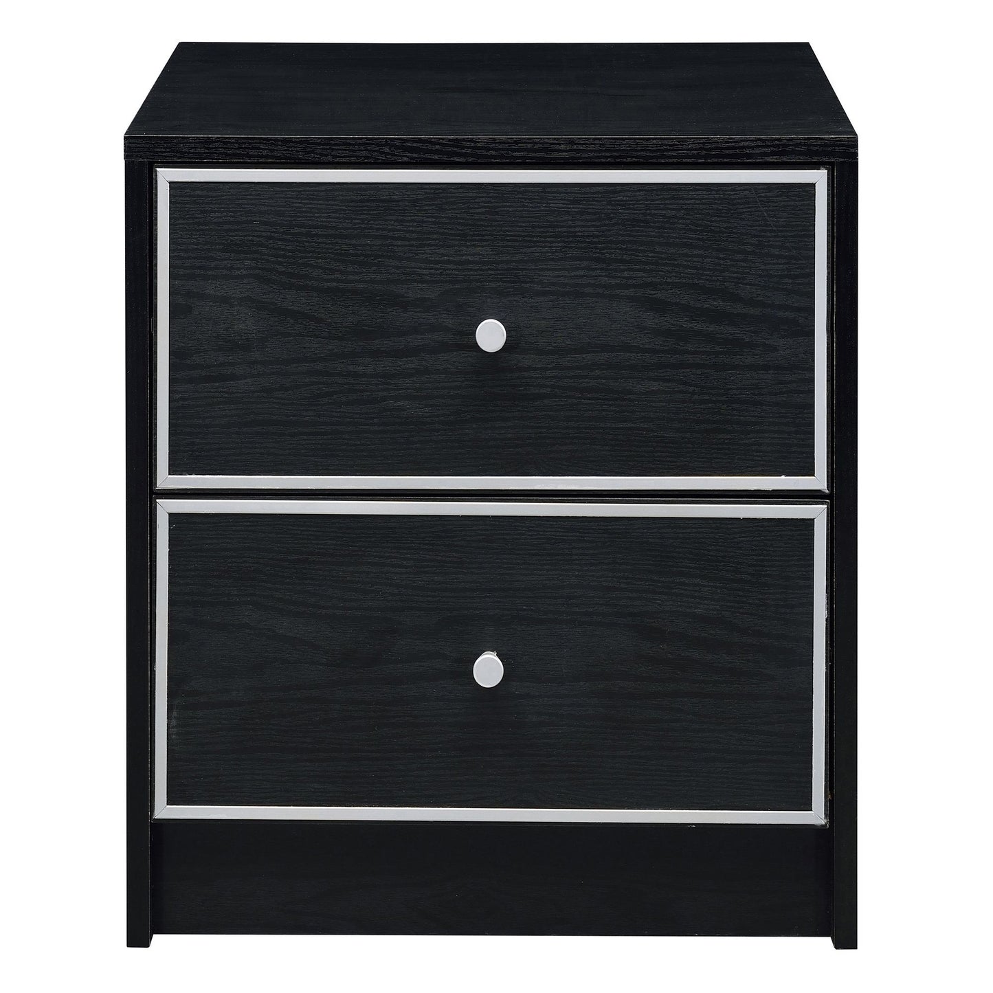 Black and Silver 2-drawer Nightstand image 2