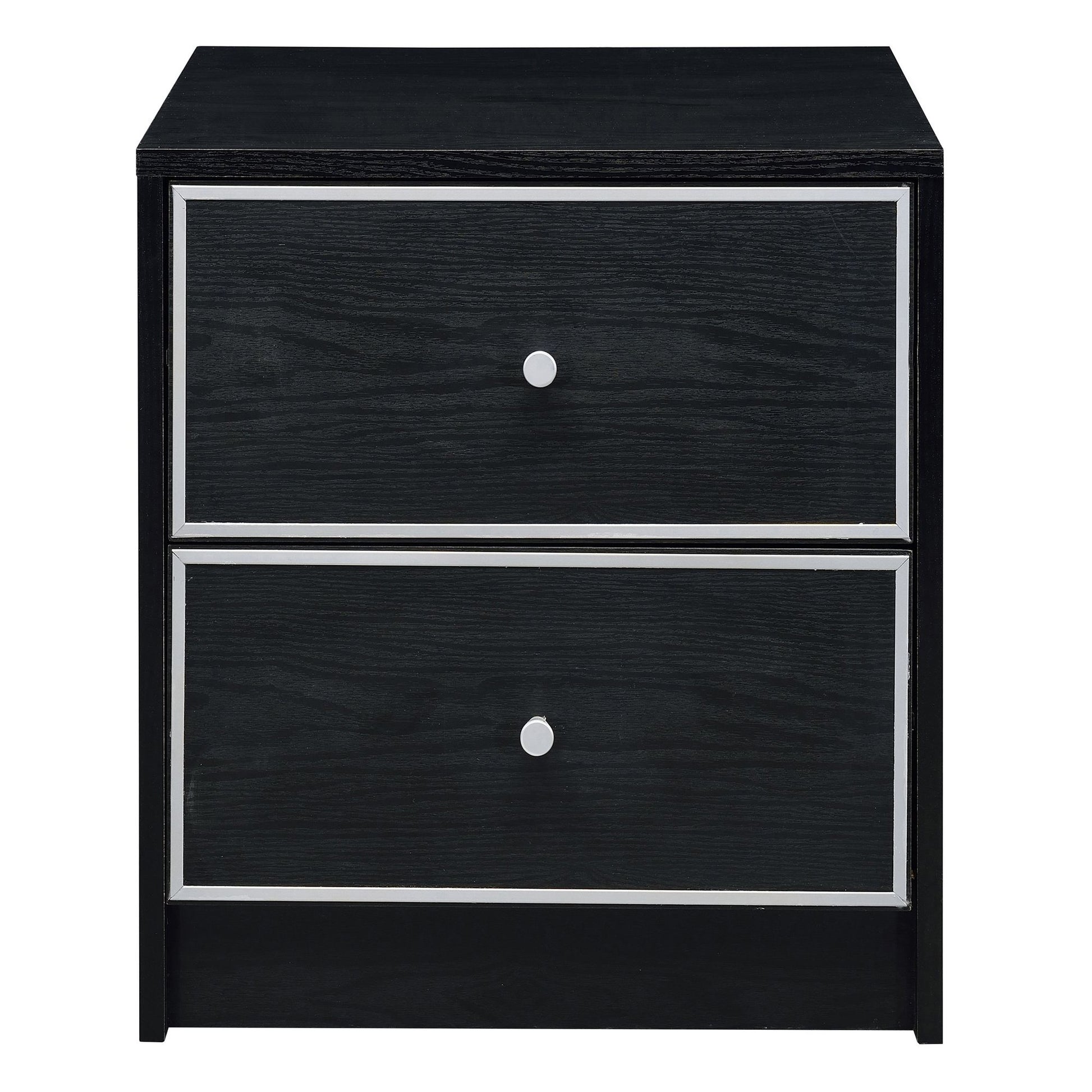 Black and Silver 2-drawer Nightstand image 2