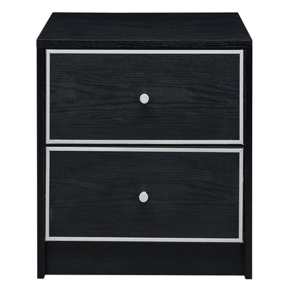Black and Silver 2-drawer Nightstand image 2