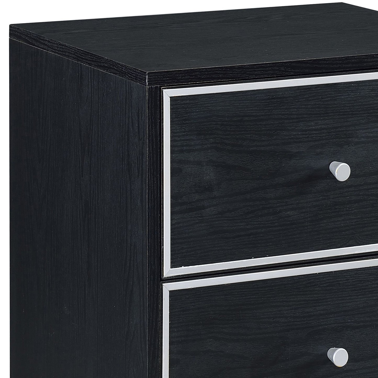 Black and Silver 2-drawer Nightstand image 6