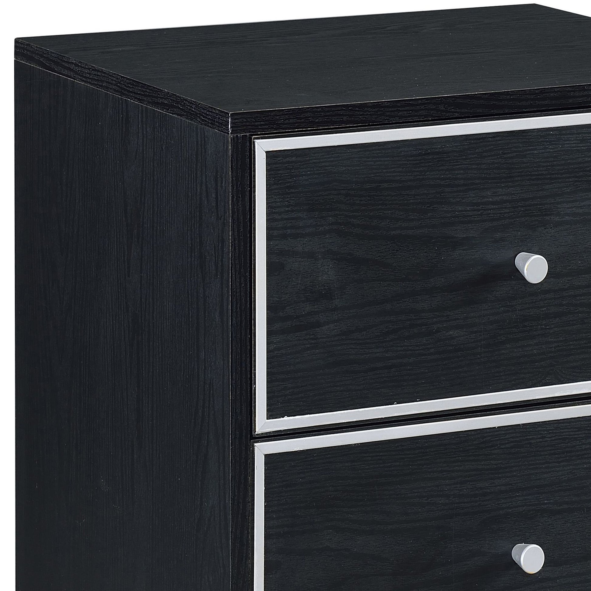 Black and Silver 2-drawer Nightstand image 6
