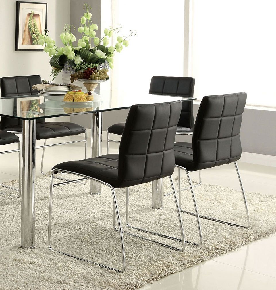 Black Color Leatherette 2pcs Dining Chairs Chrome Metal Legs Dining Room Side Chairs image 3