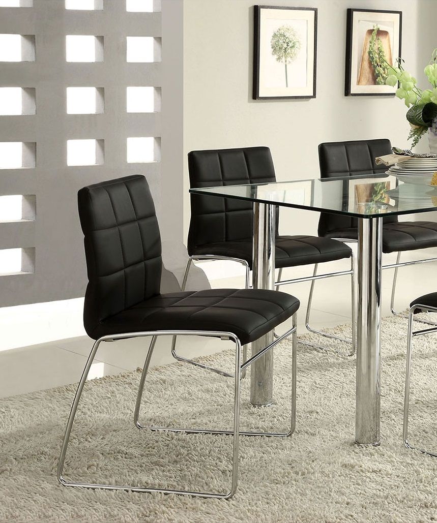 Black Color Leatherette 2pcs Dining Chairs Chrome Metal Legs Dining Room Side Chairs image 2