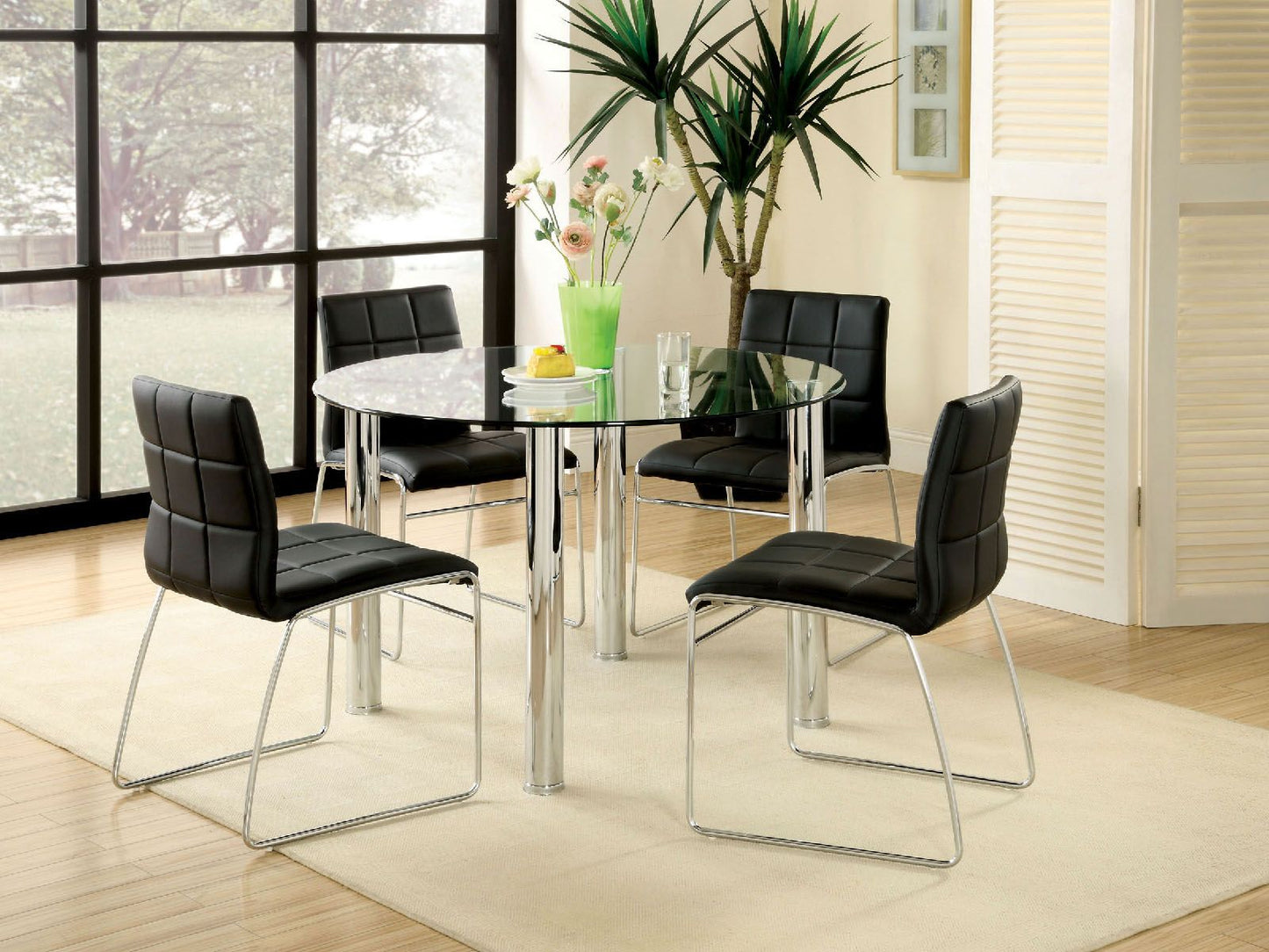 Black Color Leatherette 2pcs Dining Chairs Chrome Metal Legs Dining Room Side Chairs image 4