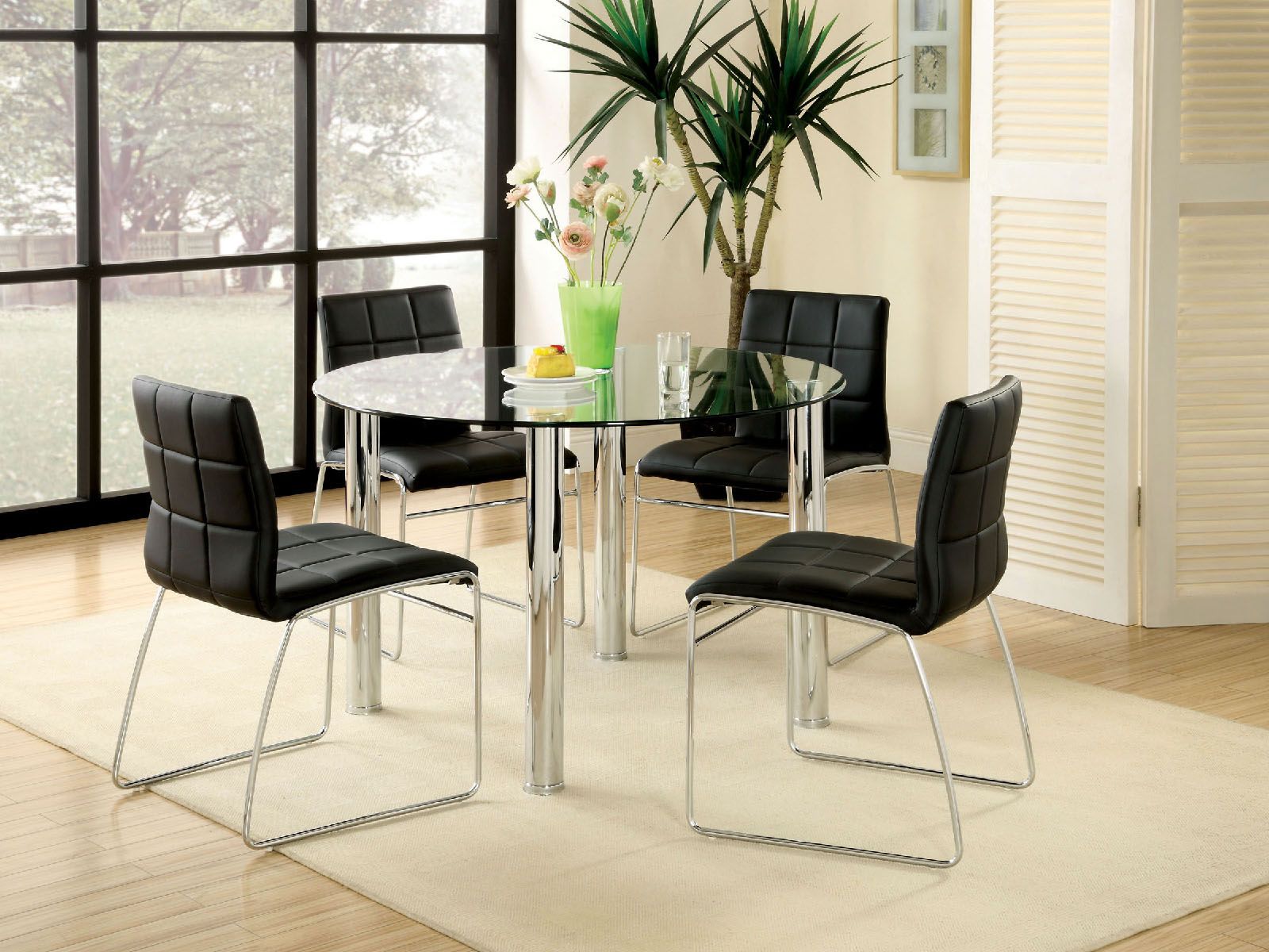 Black Color Leatherette 2pcs Dining Chairs Chrome Metal Legs Dining Room Side Chairs image 4