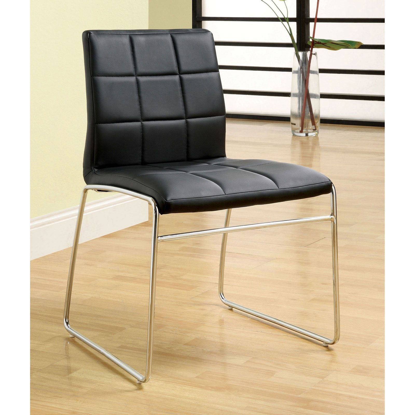 Black Color Leatherette 2pcs Dining Chairs Chrome Metal Legs Dining Room Side Chairs image 1