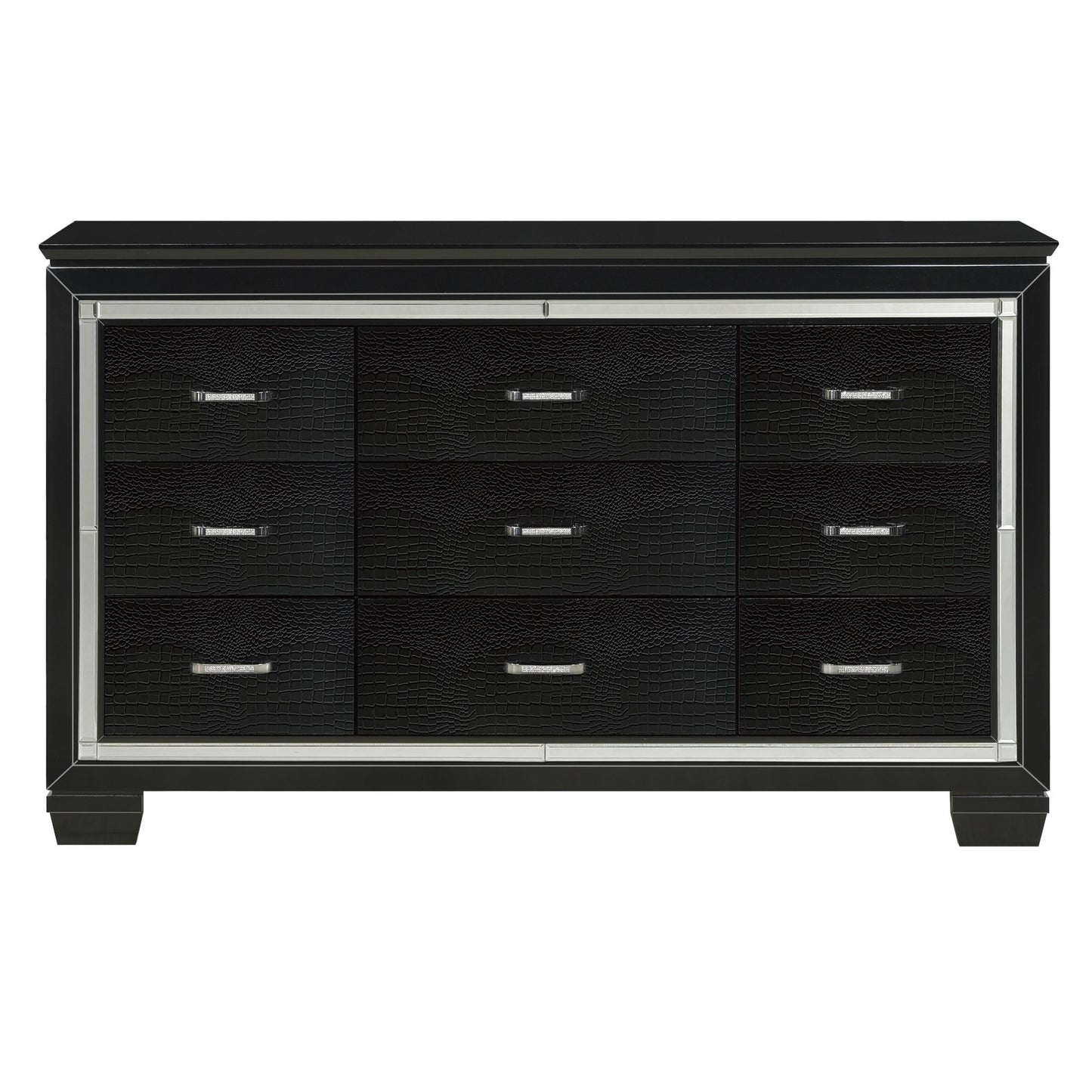 Black Finish Dresser Bold Desing 9 Drawers Glamorous Faux-Alligator Textured Fronts Wooden Bedroom Furniture image 1