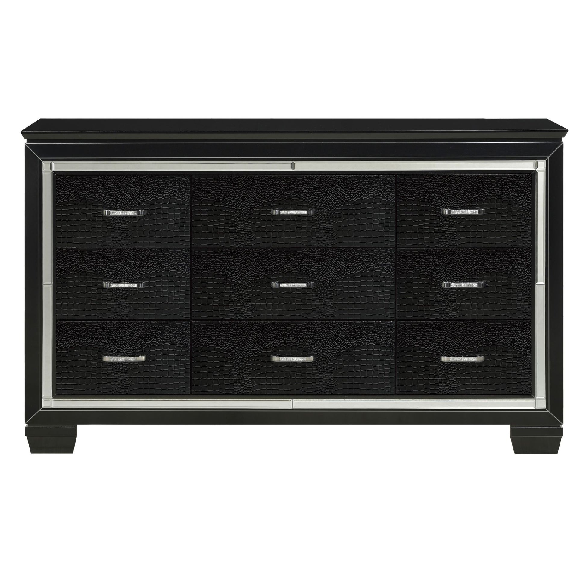 Black Finish Dresser Bold Desing 9 Drawers Glamorous Faux-Alligator Textured Fronts Wooden Bedroom Furniture image 1