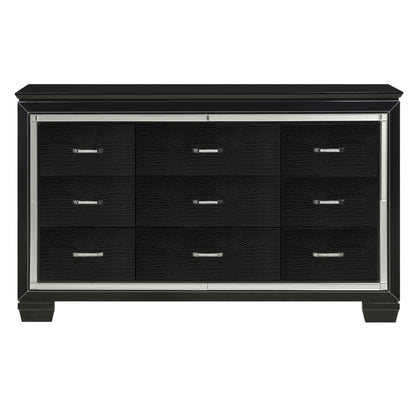 Black Finish Dresser Bold Desing 9 Drawers Glamorous Faux-Alligator Textured Fronts Wooden Bedroom Furniture image 1