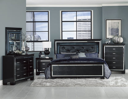 Black Finish Dresser Bold Desing 9 Drawers Glamorous Faux-Alligator Textured Fronts Wooden Bedroom Furniture image 4