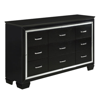 Black Finish Dresser Bold Desing 9 Drawers Glamorous Faux-Alligator Textured Fronts Wooden Bedroom Furniture image 2