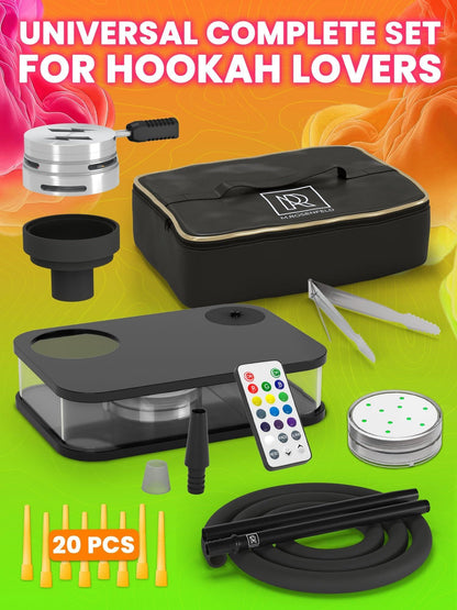 Black Hookah Set Portable Set With Everything And Bag For Travel Flat Hookah Box Hookah Set With Charcoal Holder & Coal  image 2