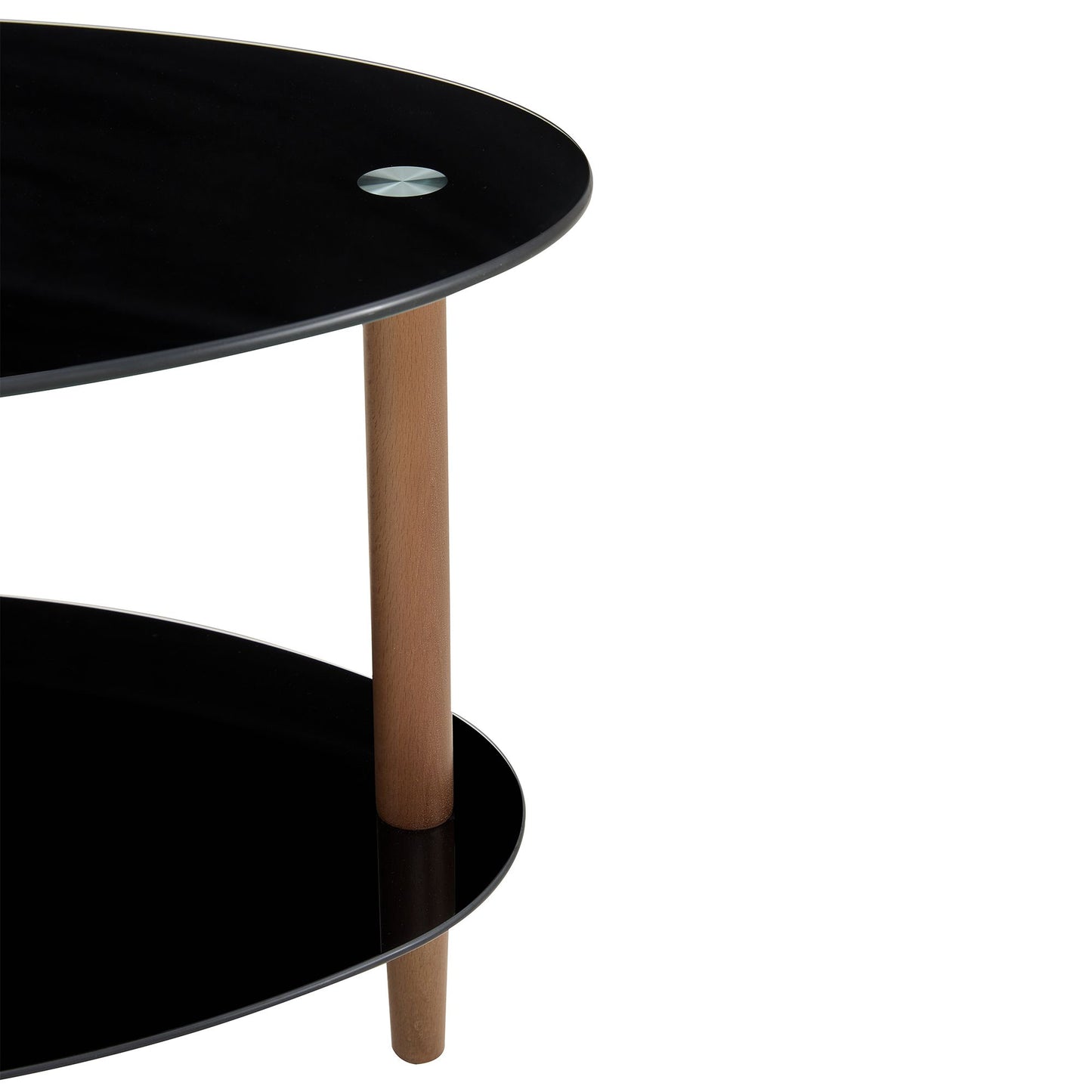 Black Oval glass coffee table, modern table in living room Oak wood leg tea table 3-layer tempered glass table image 8