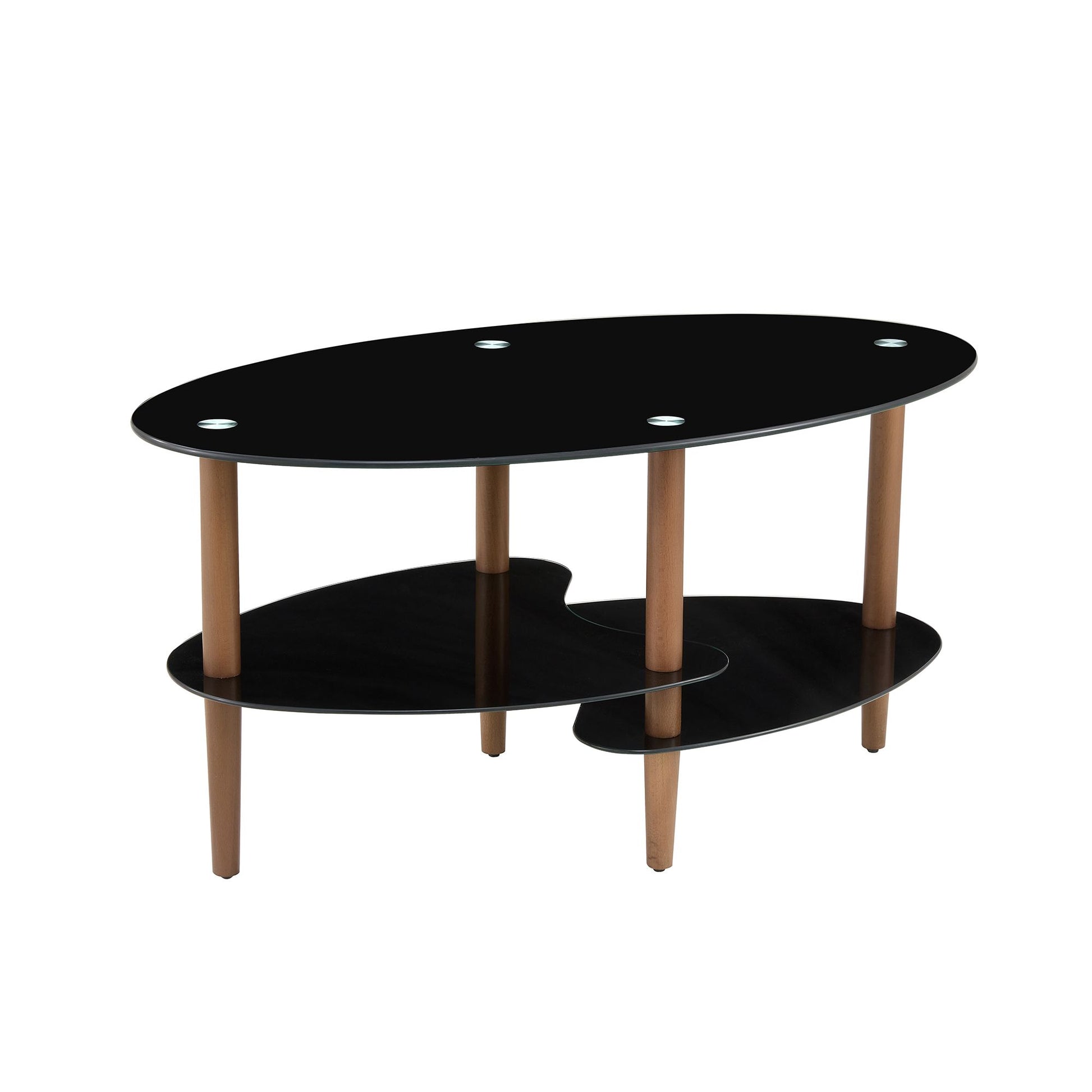 Black Oval glass coffee table, modern table in living room Oak wood leg tea table 3-layer tempered glass table image 4
