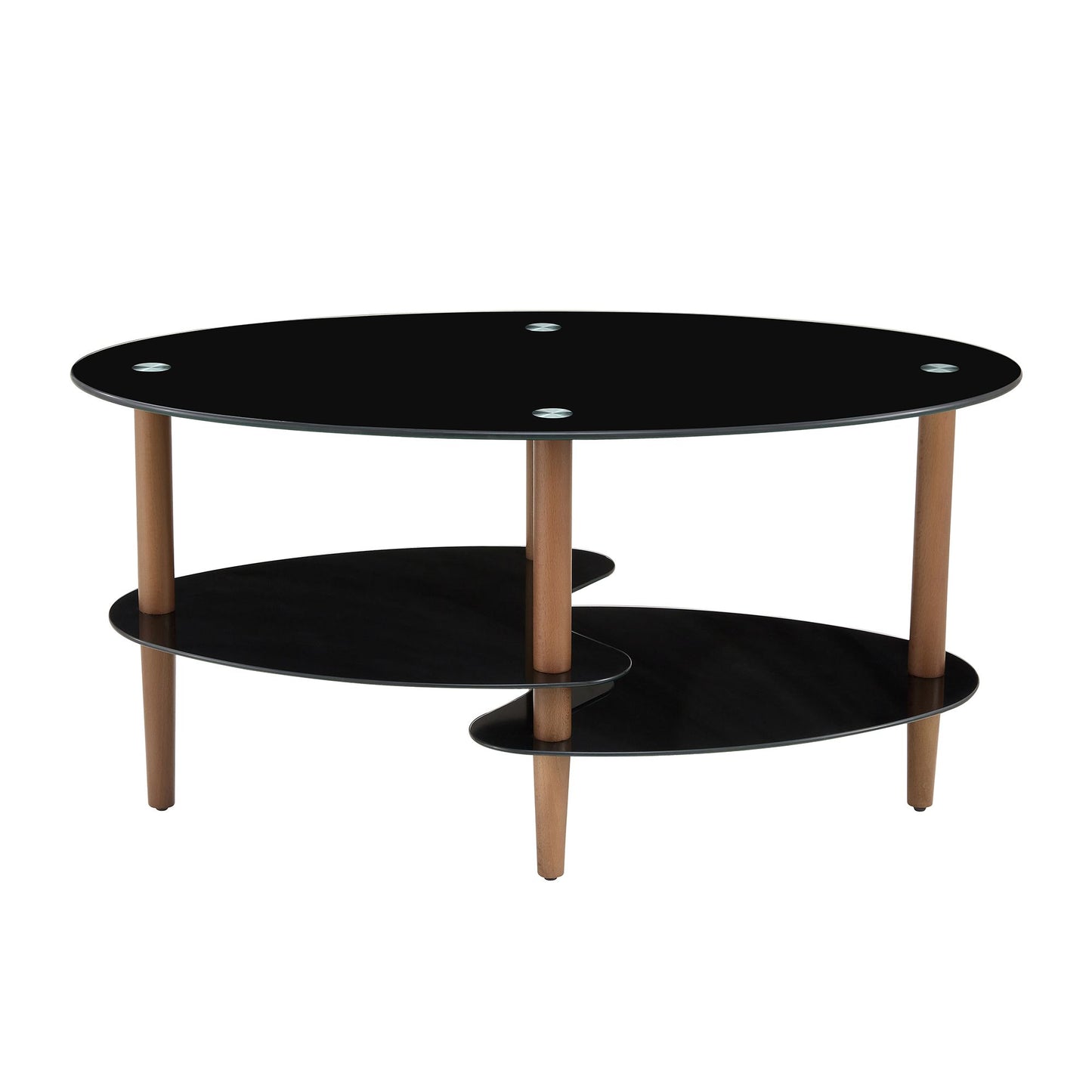 Black Oval glass coffee table, modern table in living room Oak wood leg tea table 3-layer tempered glass table image 5