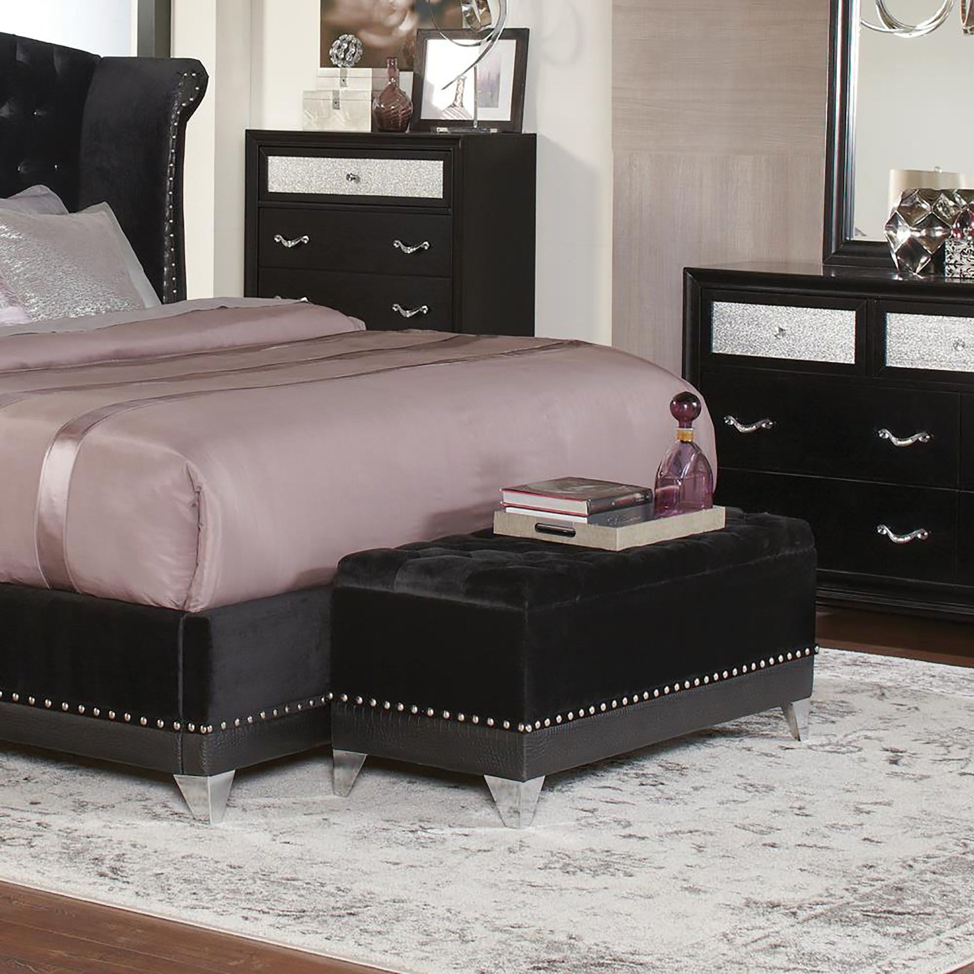 Black Tufted Trunk with Nailhead Trim image 1