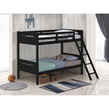 Black Twin/Twin Bunk Bed with Built-in Ladder image 1