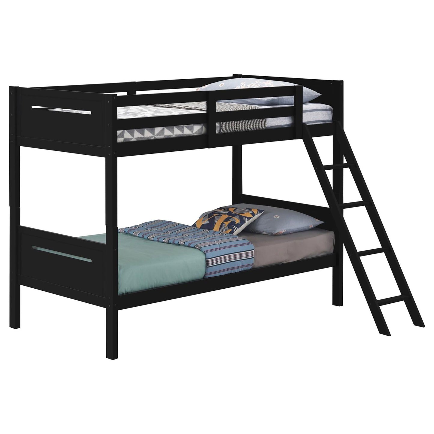Black Twin/Twin Bunk Bed with Built-in Ladder image 2