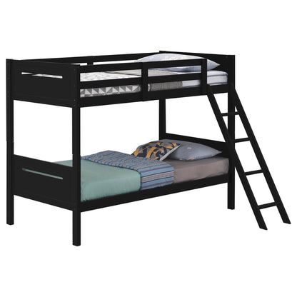 Black Twin/Twin Bunk Bed with Built-in Ladder image 2