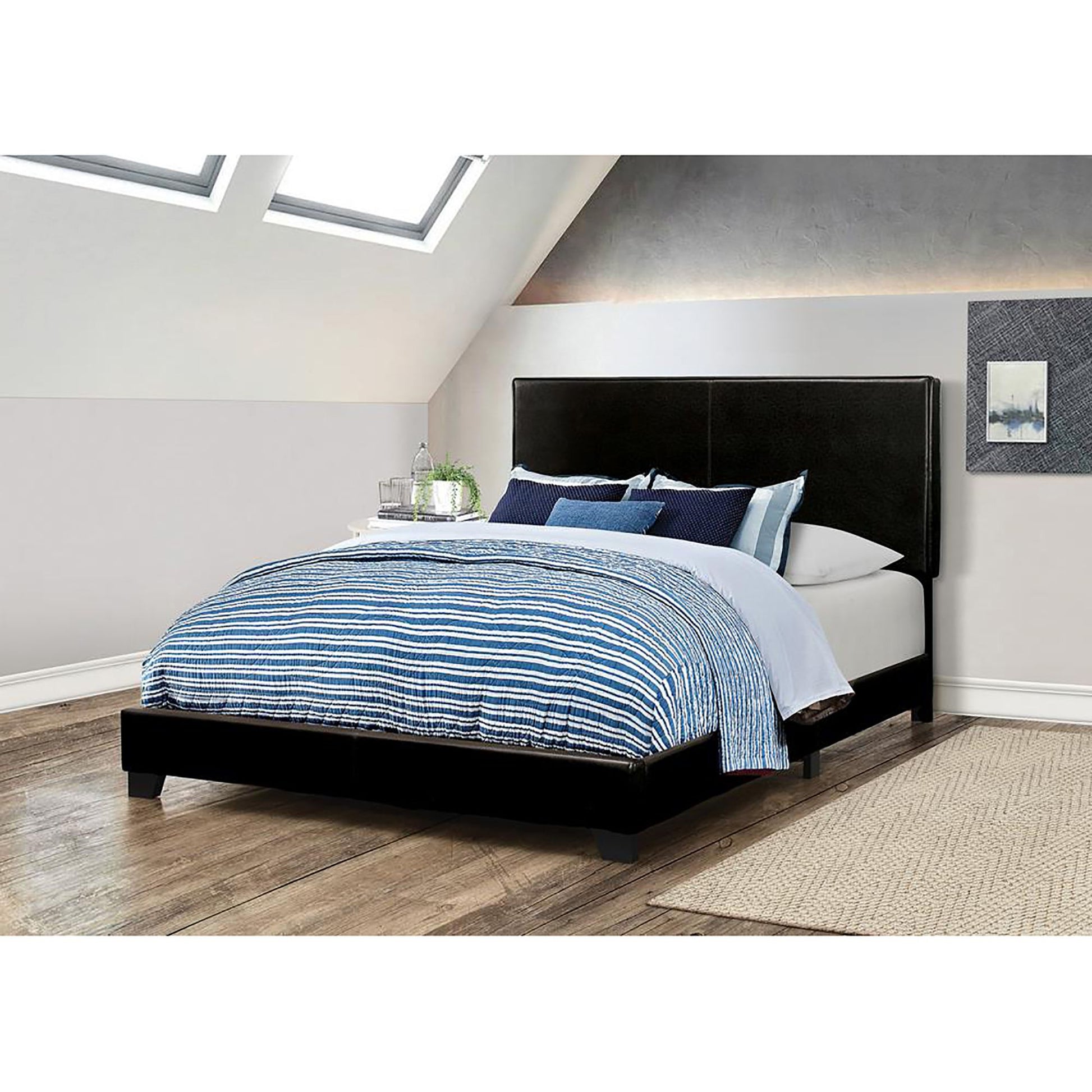 Black Upholstered Queen Panel Bed image 2