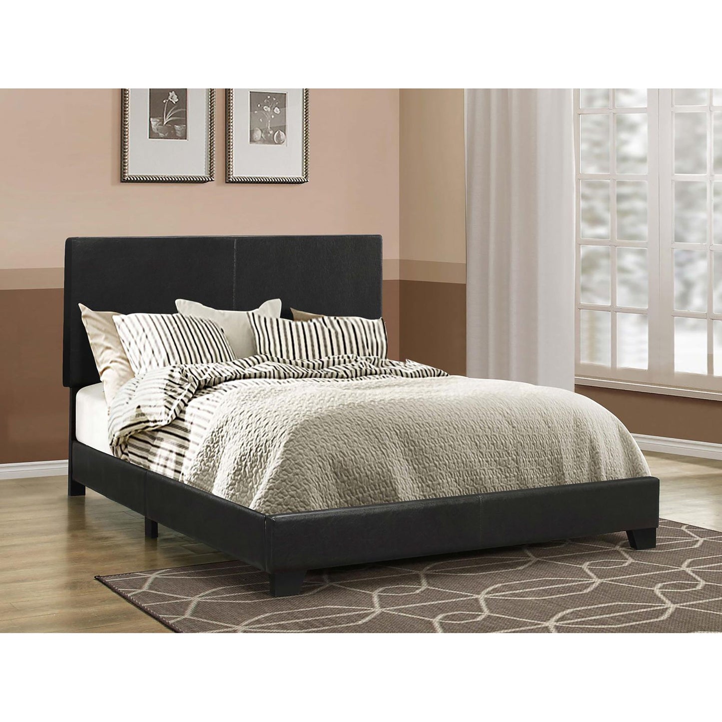 Black Upholstered Queen Panel Bed image 1
