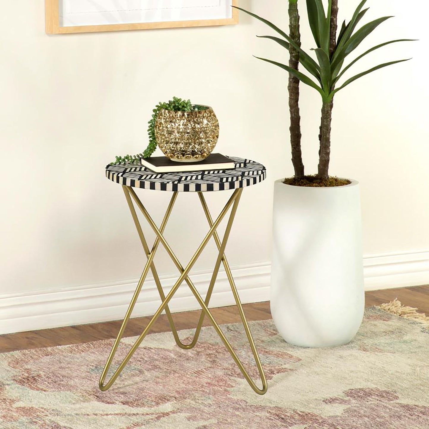 Black White and Gold Top Accent Table image 1