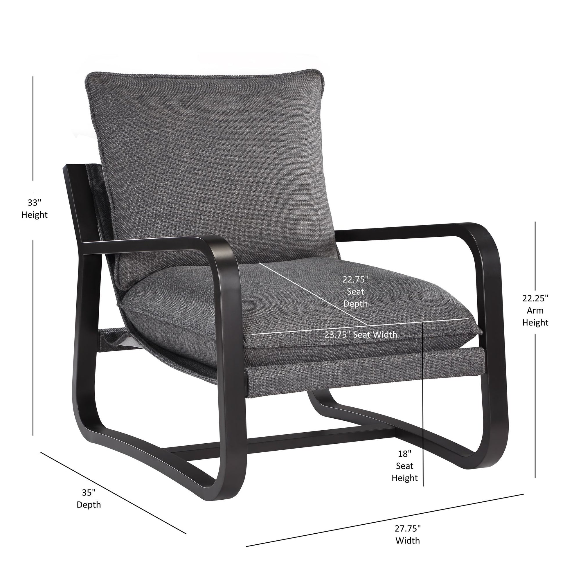 Blaire Sling Chair Upholstered in Charcoal Fabric with Metal Frame image 8