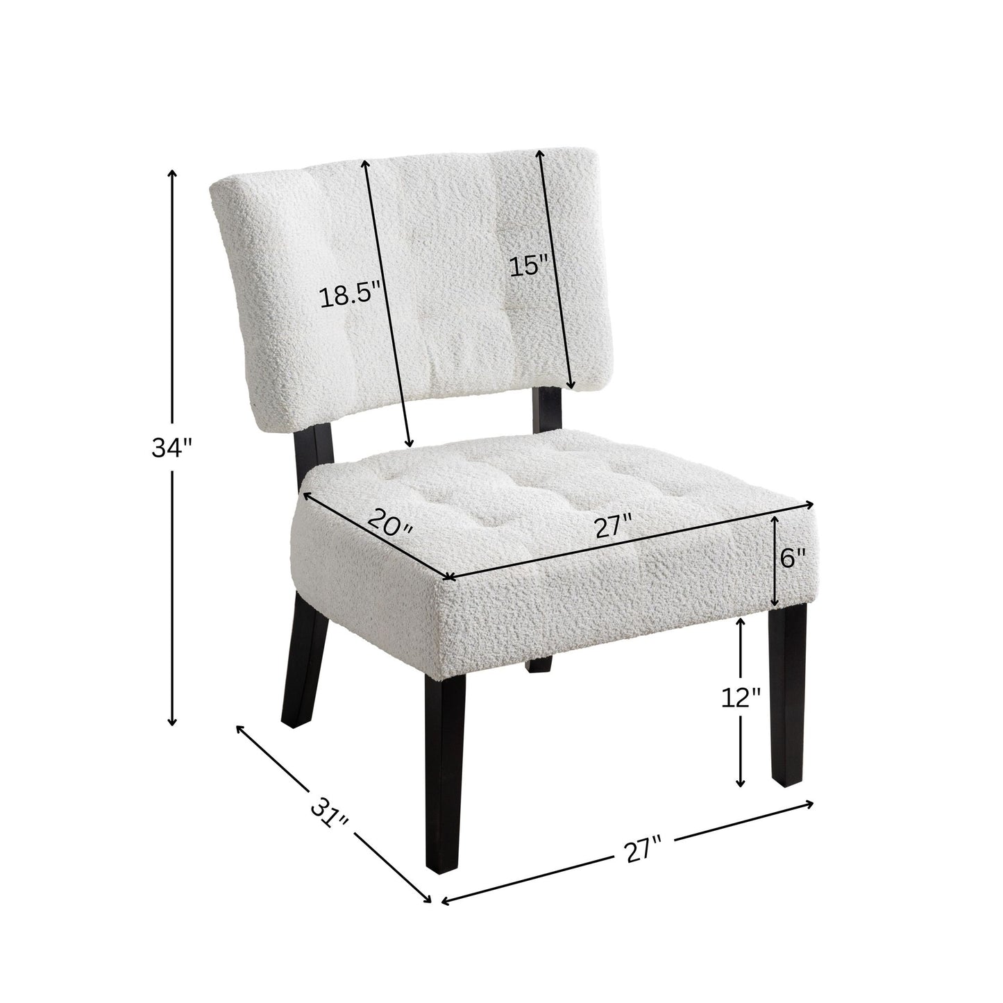 Blended Leather Tufted Accent Chair with Oversized Seating, Ivory image 6