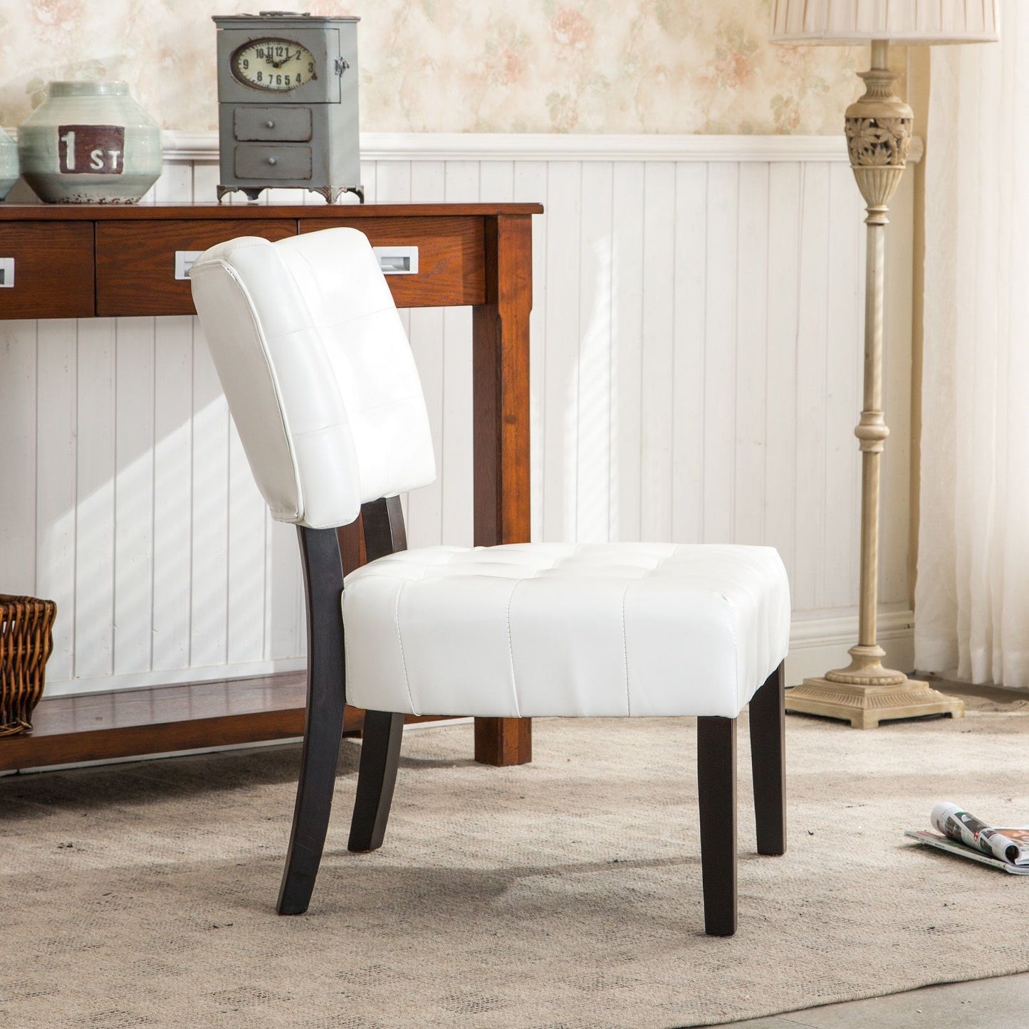 Blended Leather Tufted Accent Chair with Oversized Seating, Ivory image 3