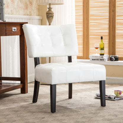 Blended Leather Tufted Accent Chair with Oversized Seating, Ivory image 1