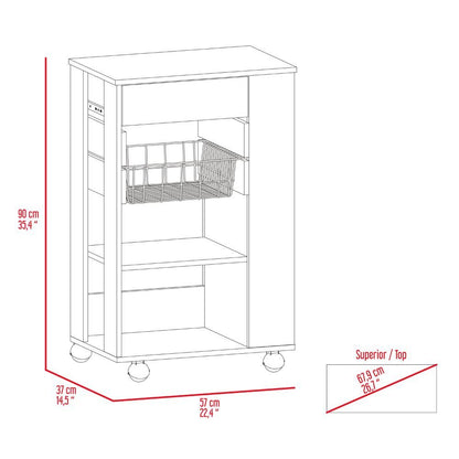 Blosson Kitchen Cart, One Drawer, Two Open Shelves, Four Casters -White / Light Oak image 4