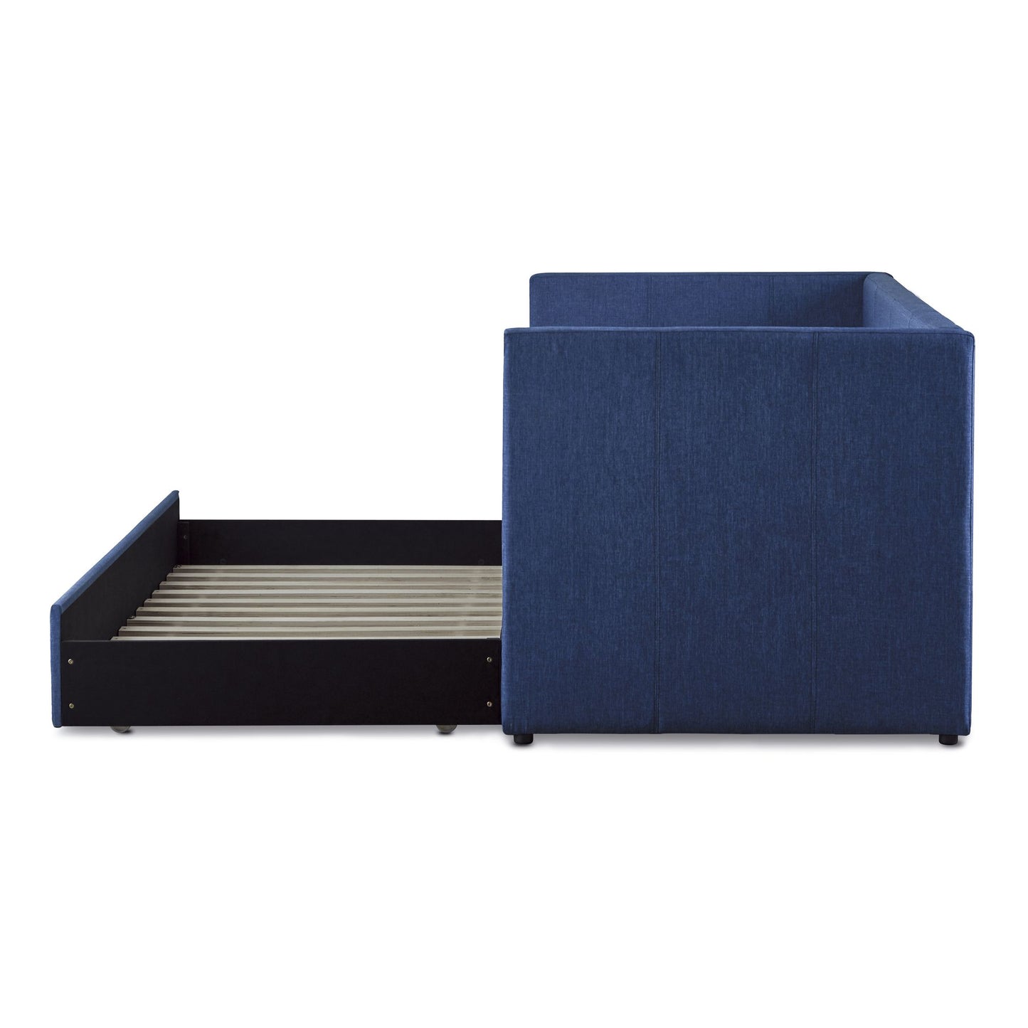 Blue Fabric Upholstered 1pc Day Bed with Pull-out Trundle Nailhead Trim Wood Frame Furniture image 12