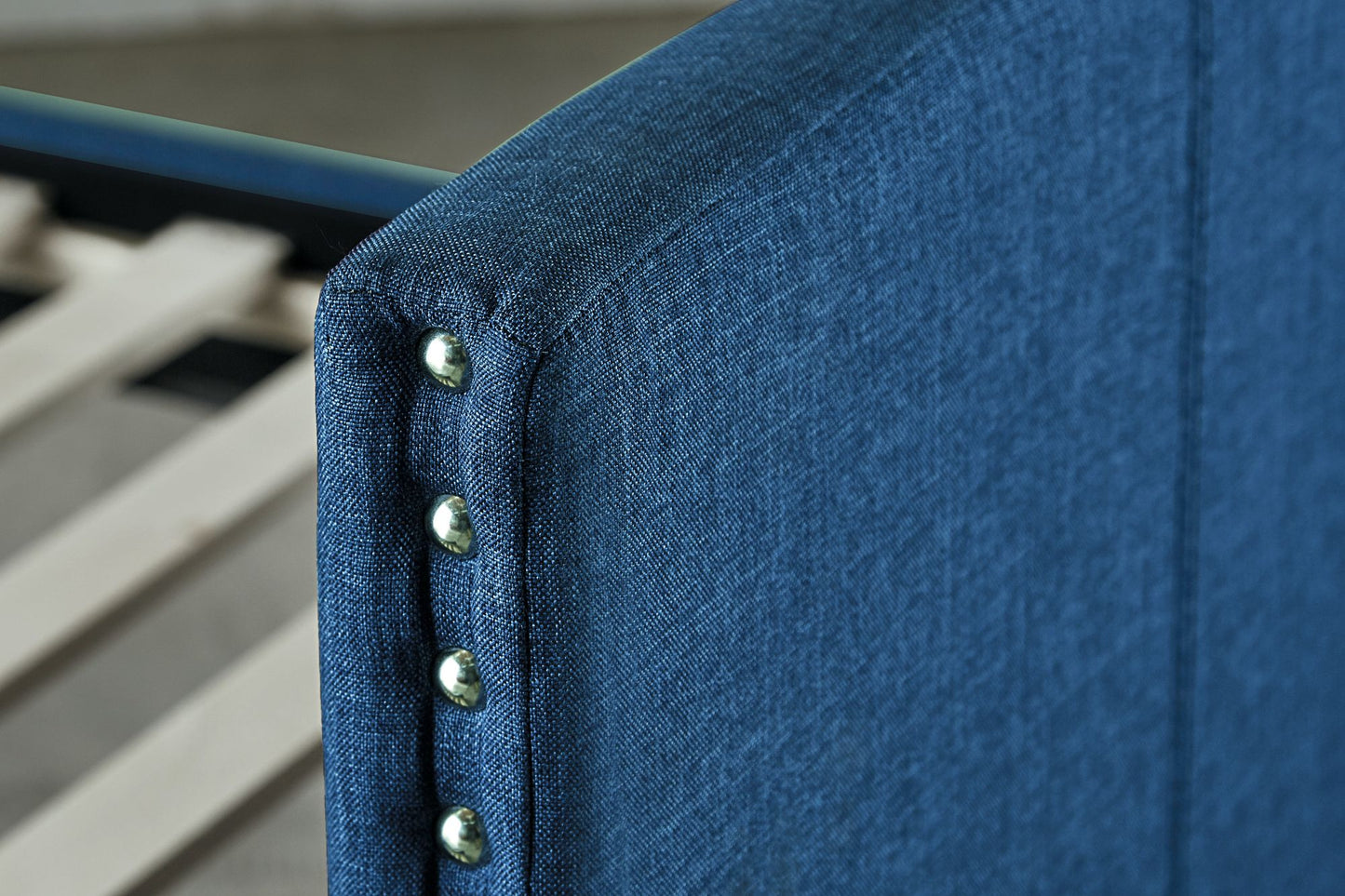 Blue Fabric Upholstered 1pc Day Bed with Pull-out Trundle Nailhead Trim Wood Frame Furniture image 3