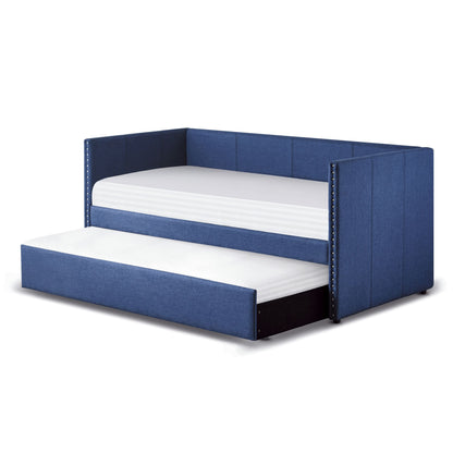 Blue Fabric Upholstered 1pc Day Bed with Pull-out Trundle Nailhead Trim Wood Frame Furniture image 10