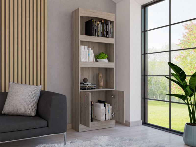 Bookcase Denver,Metal Hardware, Light Gray Finish image 1