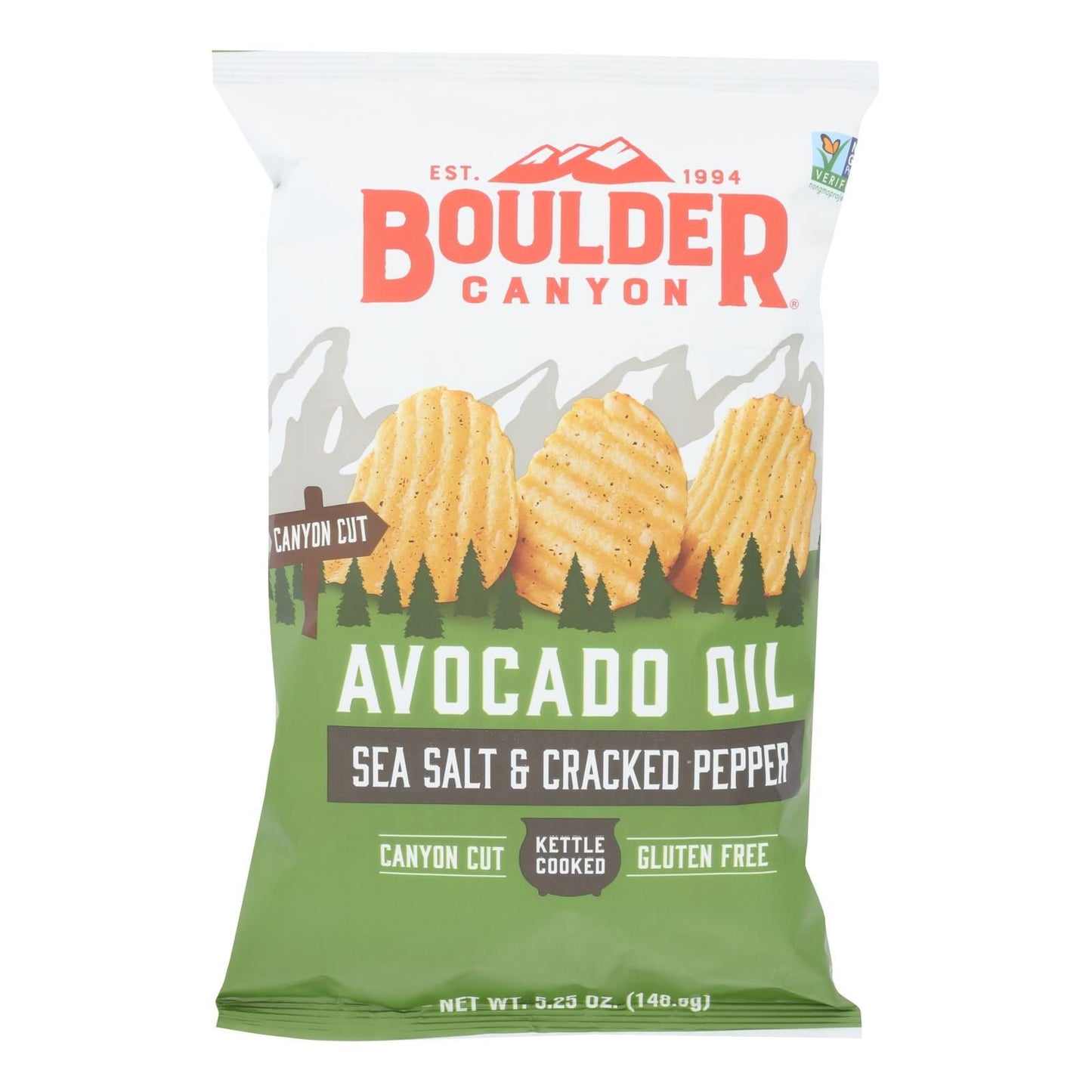 Boulder Canyon - Avocado Oil Canyon Cut Potato Chips - Sea Salt And Cracked Pepper - Case Of 12 - 5.25 Oz. image 1