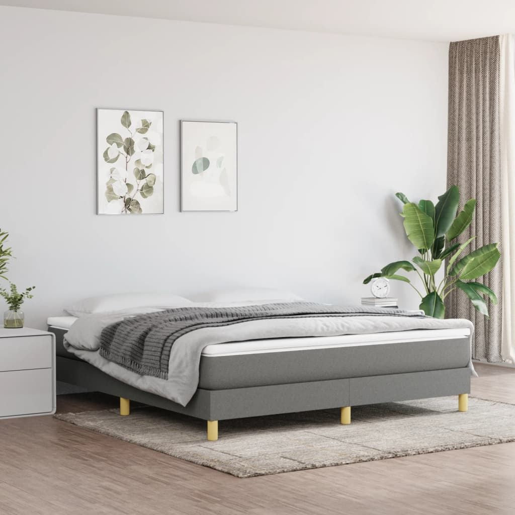 Box Spring Bed Frame Dark Gray King Fabric (US Only) image 1