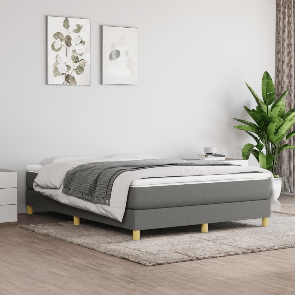 Box Spring Bed Frame Dark Gray Queen Fabric (US Only) image 1