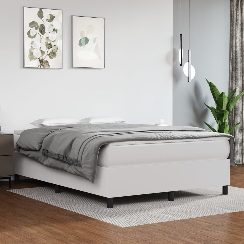 Box Spring Bed Frame White Queen Faux Leather (US Only) image 1