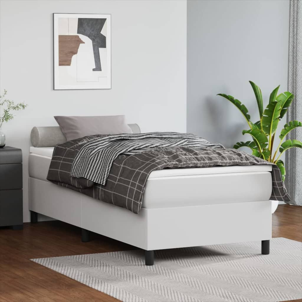 Box Spring Bed Frame White Twin XL Faux Leather (US Only) image 1