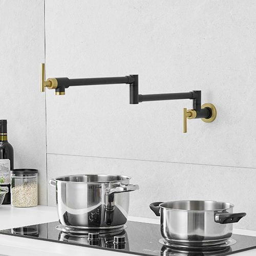 Brass Made Pot Filler, Black & Gold Pot Filler Faucet, Wall Mount Folding Kitchen Sink Pot Filler Faucets, Retractable S image 7