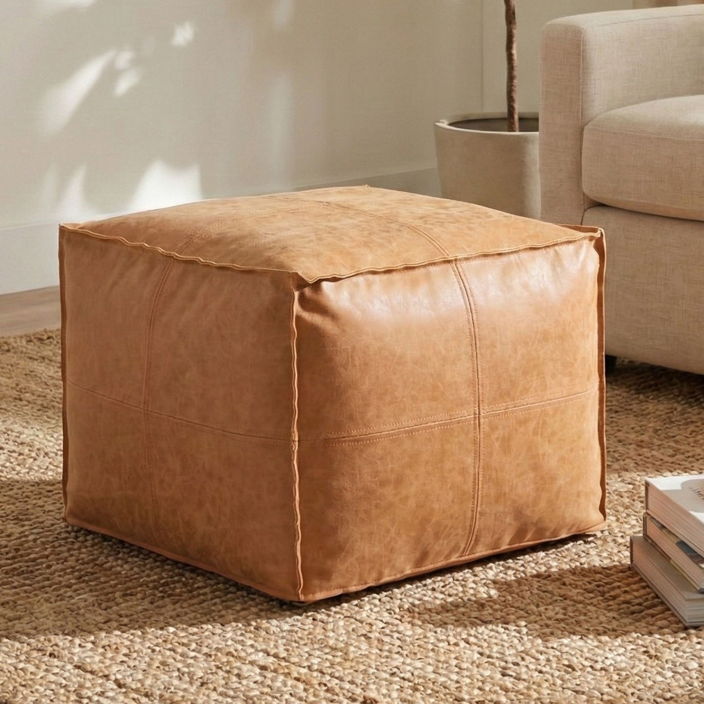 Brody - Square Pouf - Distressed Brown image 1