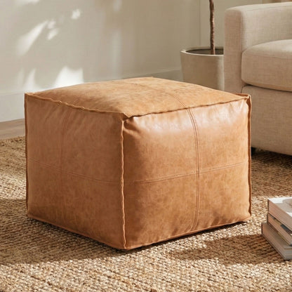 Brody - Square Pouf - Distressed Brown image 1