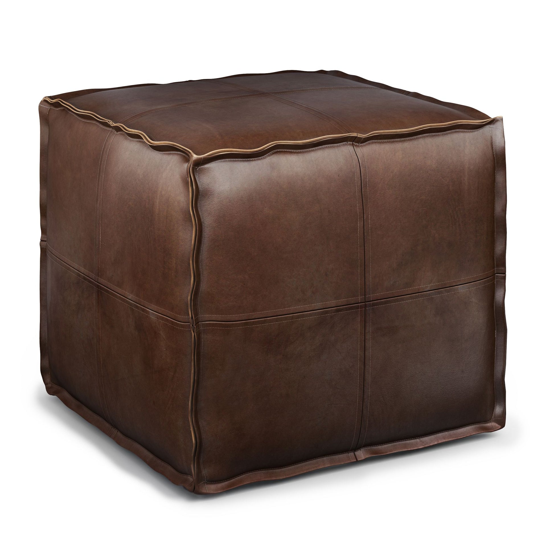 Brody - Square Pouf - Distressed Dark Brown image 1