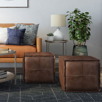 Brody - Square Pouf - Distressed Dark Brown image 6