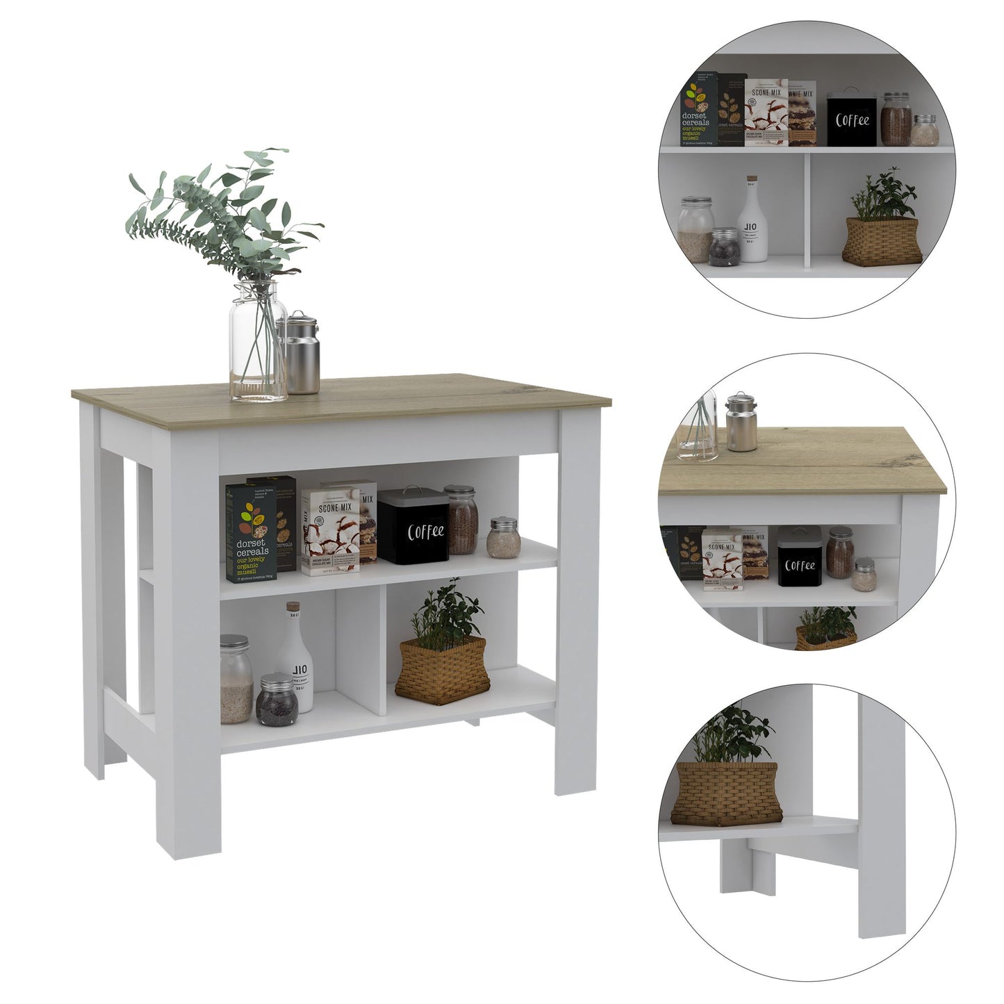 Brooklyn Antibacterial Surface Kitchen Island, Three Concealed Shelves image 6