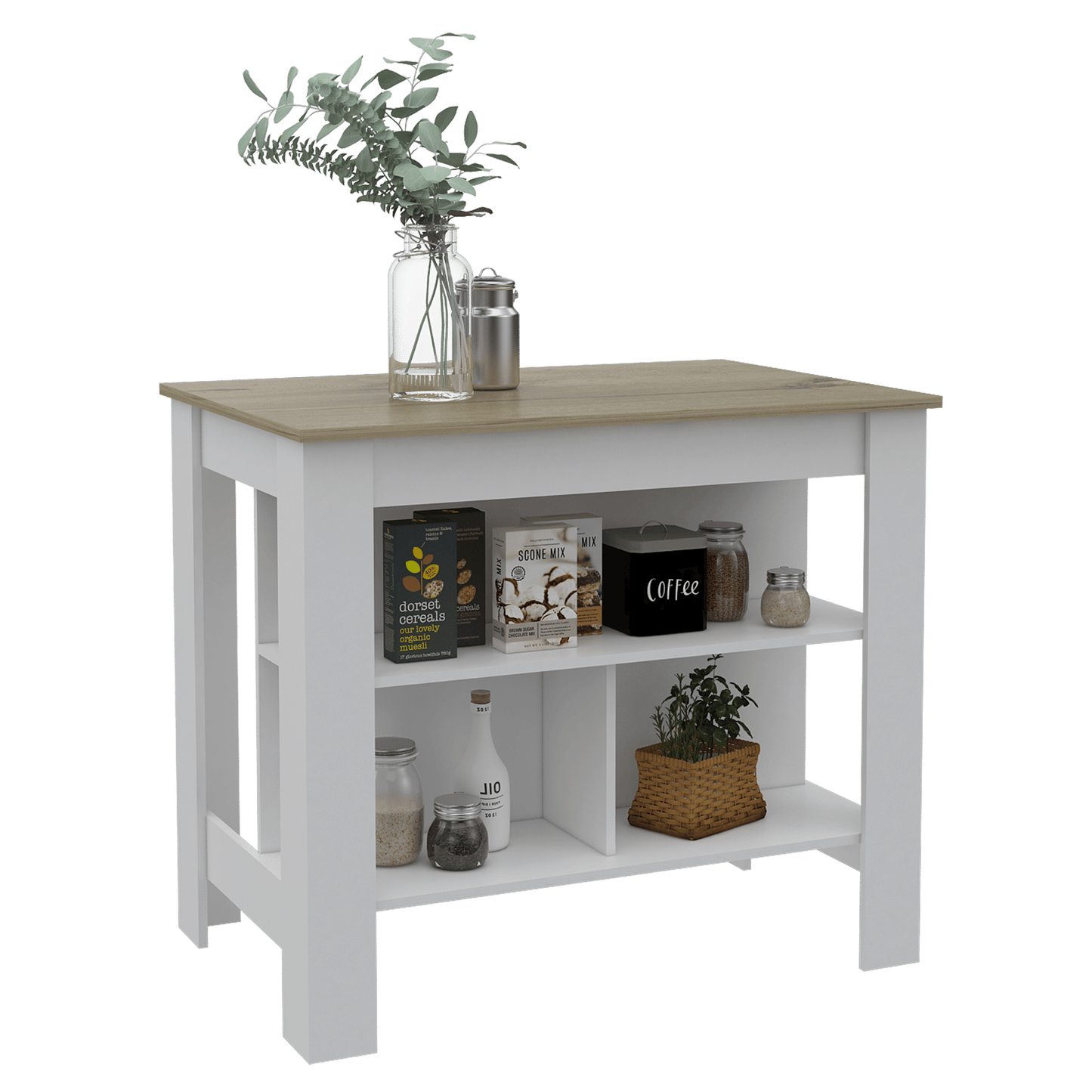 Brooklyn Antibacterial Surface Kitchen Island, Three Concealed Shelves image 7