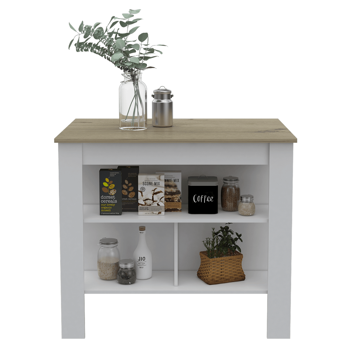 Brooklyn Antibacterial Surface Kitchen Island, Three Concealed Shelves image 8